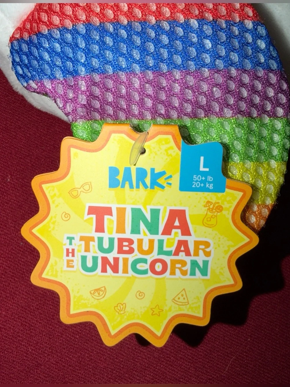 TINA TUBULAR UNICORN DOG TOY Squeak Plush LARGE New With Tags rainbow Squeaky Lg